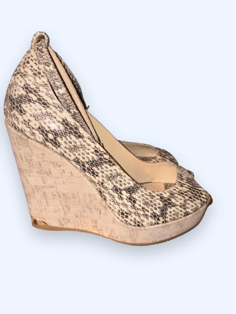 Vintage Jimmy Choo Snakeskin Cork Platform Wedges EU 38/US 7 - Picture 4 of 7